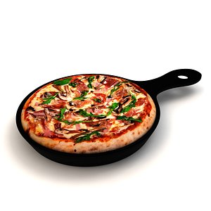 Ham and Mushroom Pizza 3D