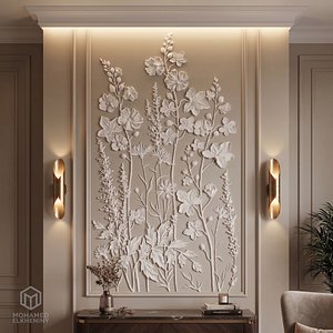 Modern Wildflower Botanical Relief Wall Mural STL CNC 102