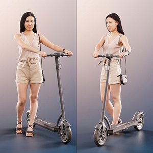 11312 Anita -  4 Texturevariations - Asian Woman With EScooter 3D