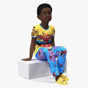 Black Child Boy Home Style Sitting Pose 3D model