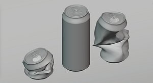 3D Can of beer and an empty crumpled cans model
