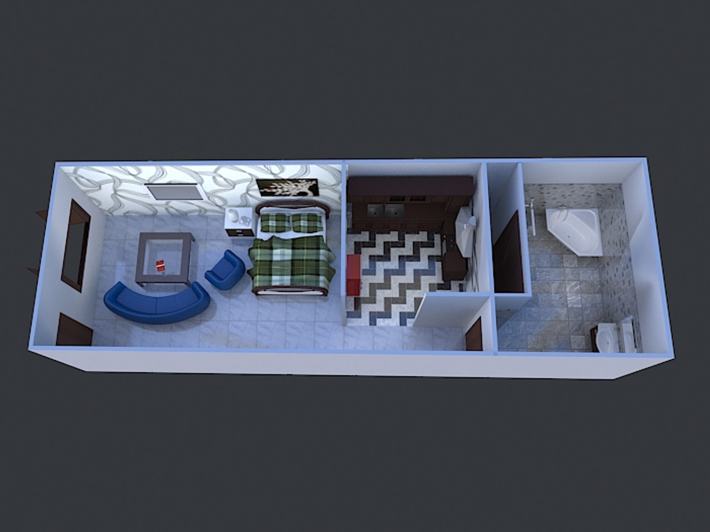 3d model of room apartment single