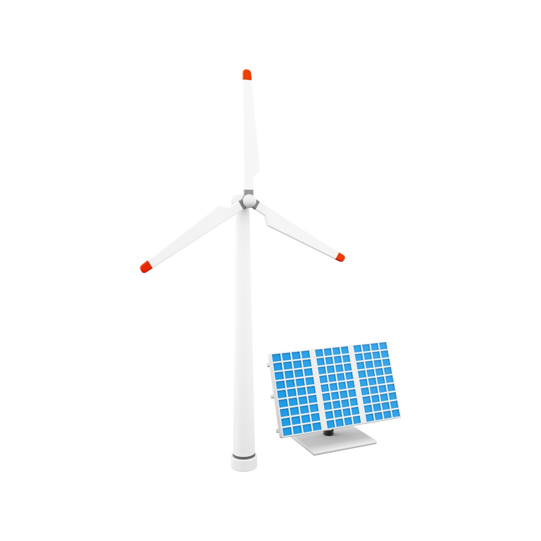 3d solar panels with wind turbines icon model - TurboSquid 2063183