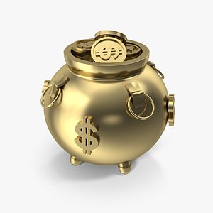 Pot Money Dollar Treasure Pot Full Cash Gold 3D model