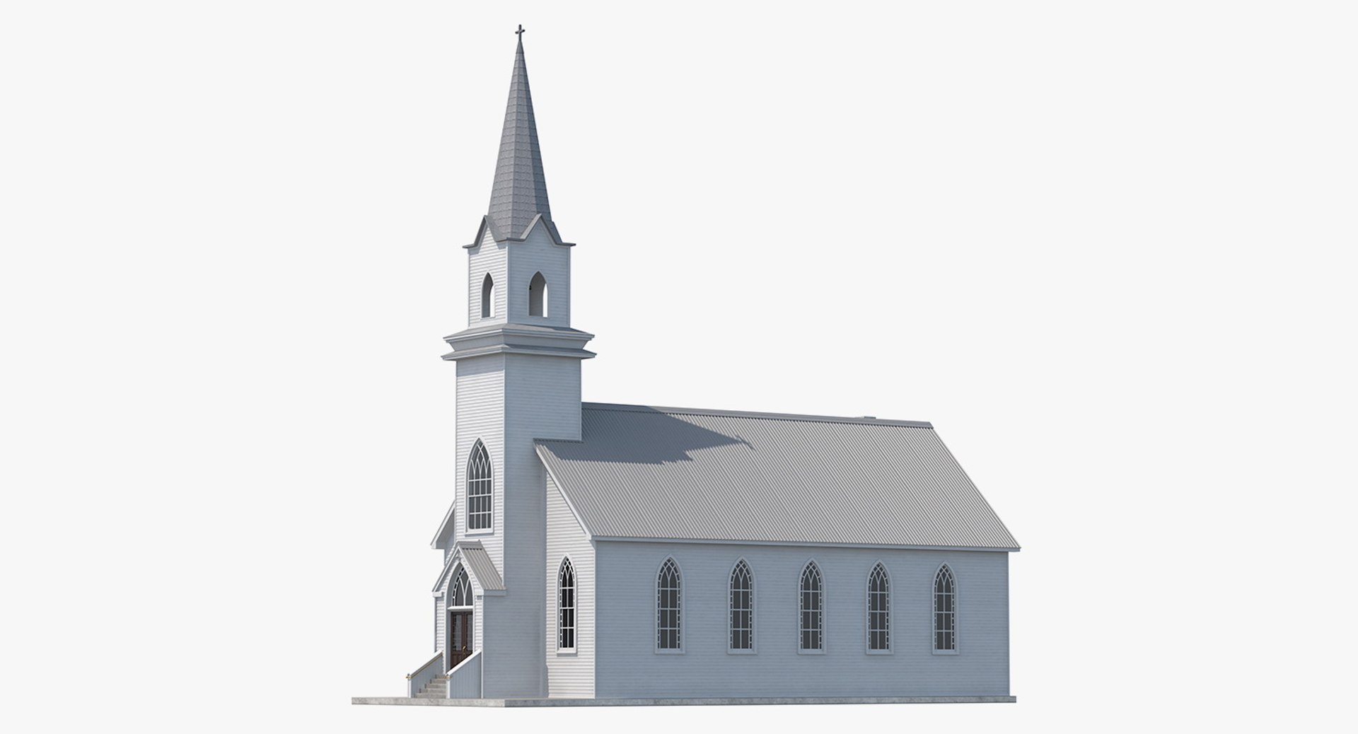 Small White Wooden Church 3D model preview