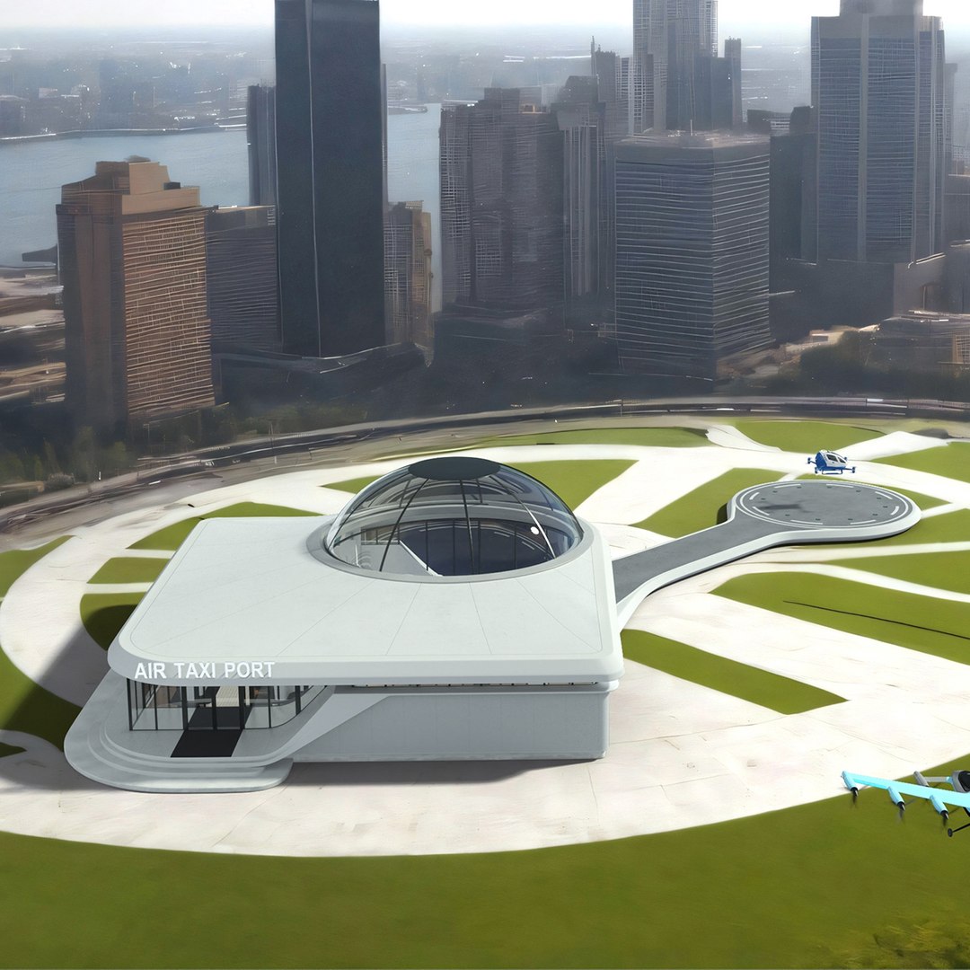 Air Taxi Port with Separate Boarding Area 3D model preview