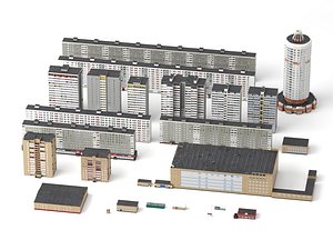 Soviet Russian Block Apartment Buildings 3D