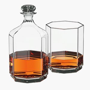 Octagonal Carafe and Glass 3D model