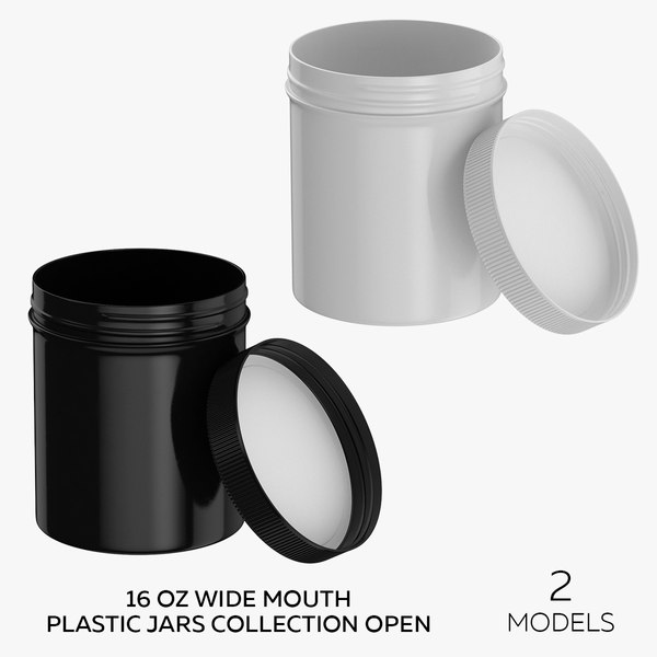 3D 16 oz Wide Mouth Plastic Jars Collection Without Caps - 2 models model -  TurboSquid 1858794