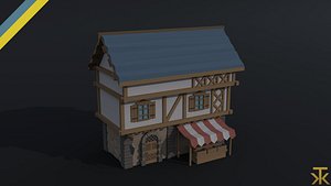 Low-poly Cartoon medieval house 4 Polygonal Style 3D