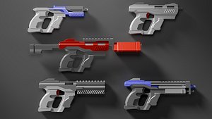 3D Stylized Sci-Fi pistol V2 -5 Variations Game Ready model