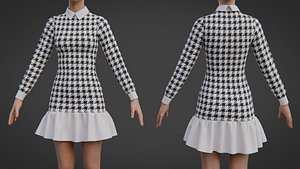 Womens Houndstooth Tweed Mini Dress - Classy 3D Clothing Asset 3D model