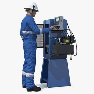 Industrial Worker Operating Control Panel Hydraulic Concrete Press 3D model