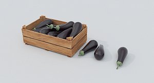 3D Wooden crate and eggplants model