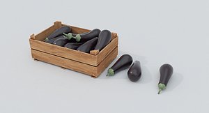 Wooden crate and eggplants