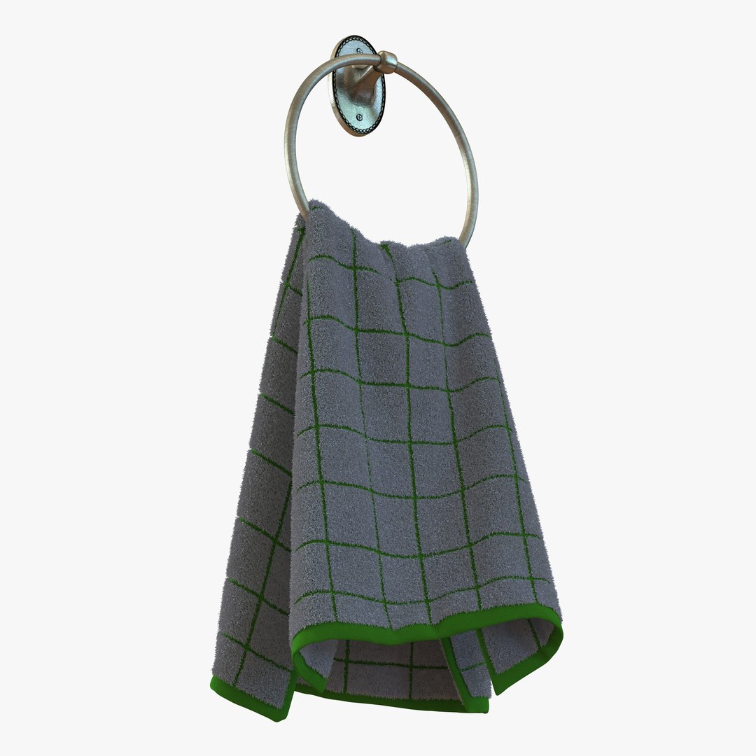 Hanging Bathroom Towel 2 Green with Fur 3D Model 3D model preview