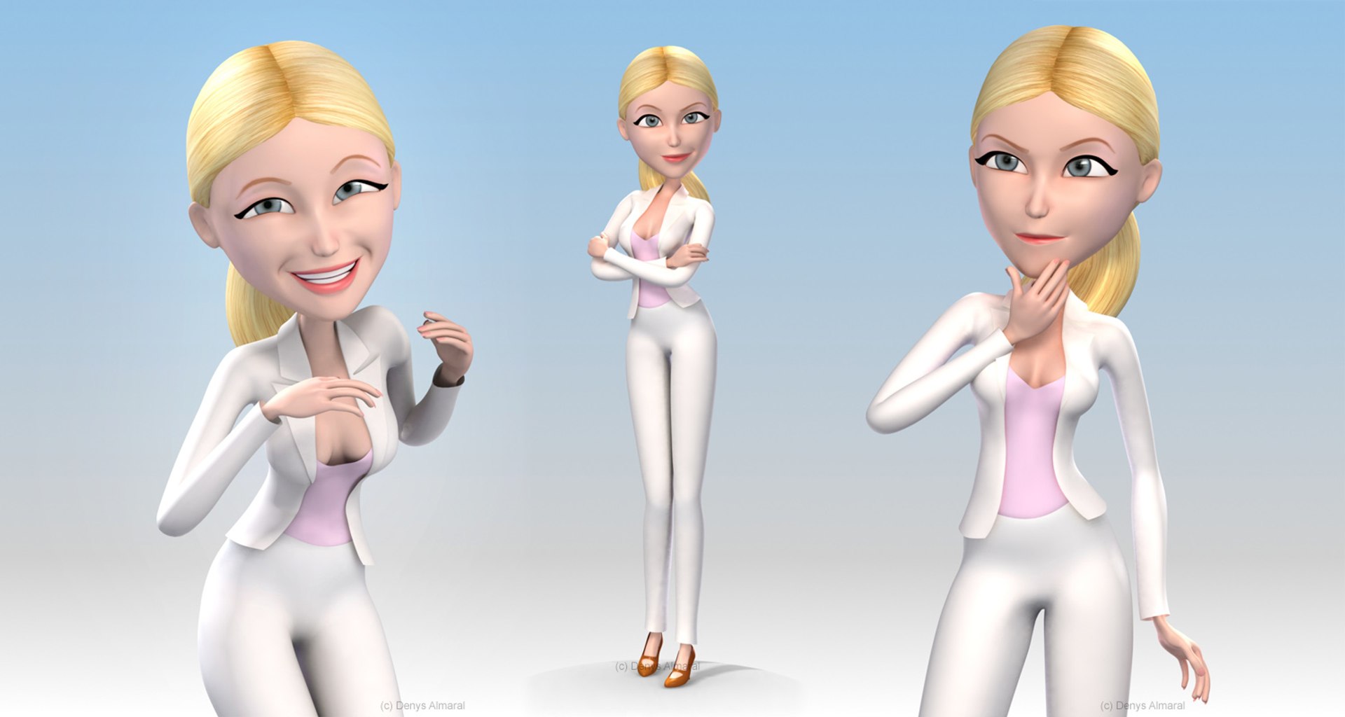 3d Model Blond Business Woman Cartoon
