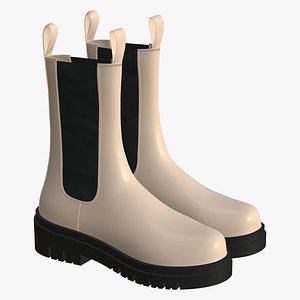 Leather Boots Womens Cream 3D