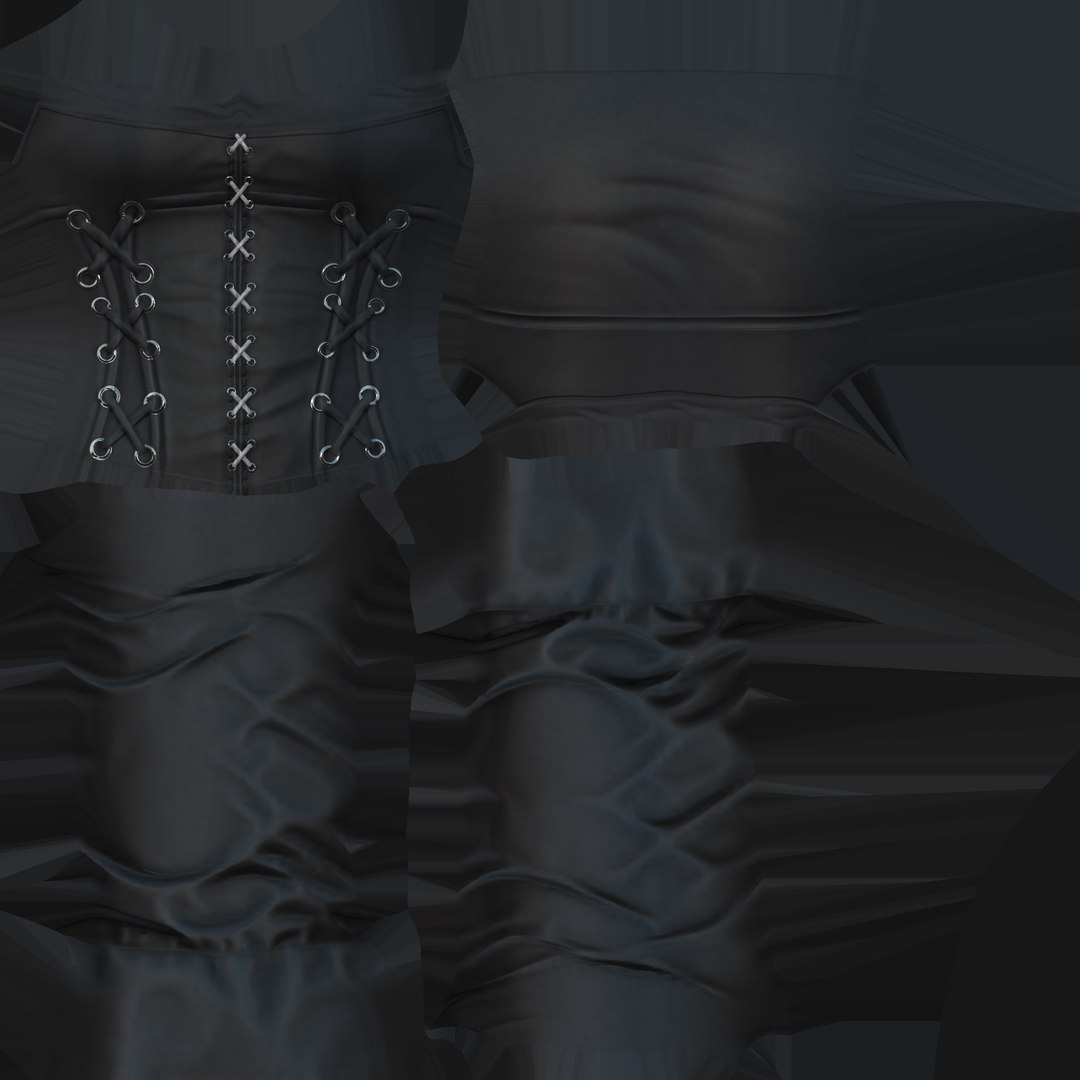 Long Sleeves Off Shoulder Laces Up Dystopian Black Corset Top 3D