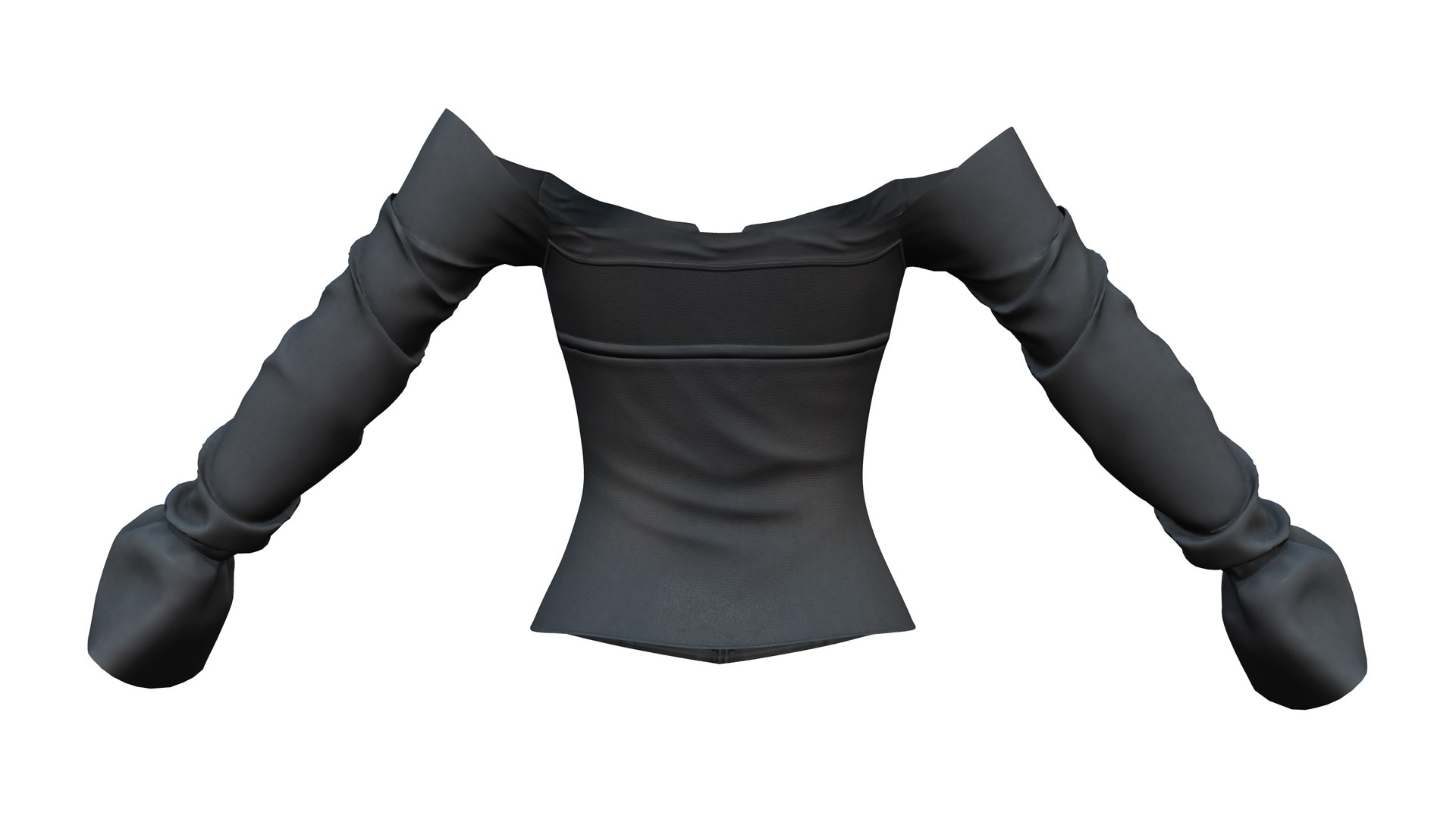 3D model Long Sleeves Off Shoulder Laces Up Dystopian Black Corset