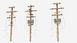 3D electrical wire poles with pbr textures