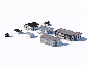 3D complex of modern cottage fahverk houses 3d model model