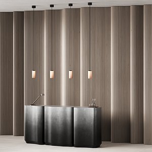 380 office furniture 18 reception desk 13 gradient desk with wood wave wall 3D model