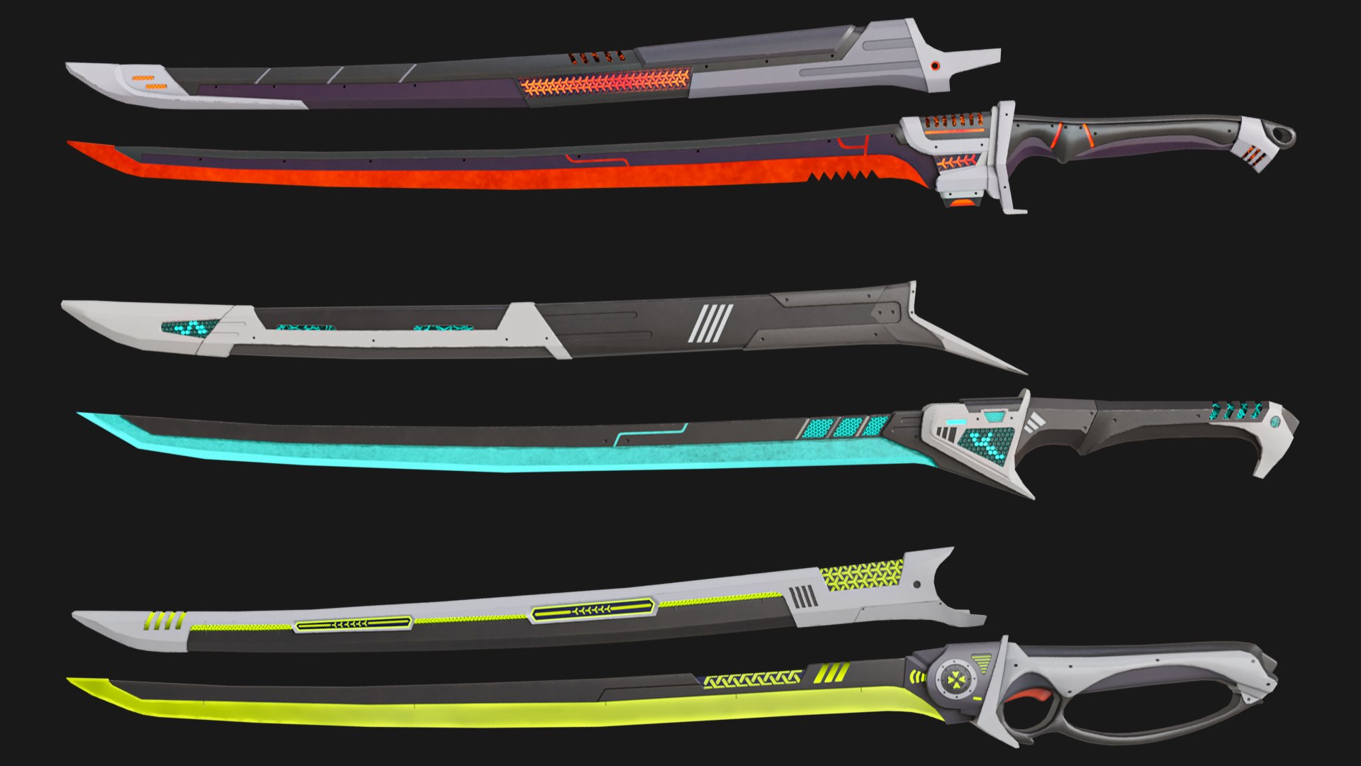 5 Sci-Fi Katana Sword Collection 01 All PBR Unity UE Textures Model ...