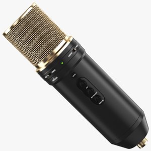 3D Golden Condenser Microphone model