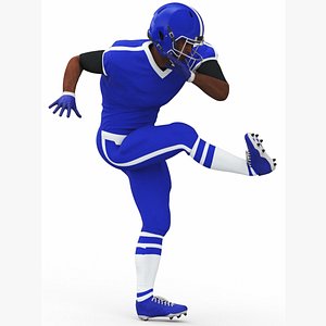3D Blue Uniform Black Man Football Player Rigged for Maya model