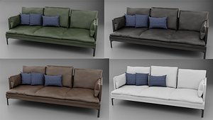 Realistic Leather Couch Collection  4 Colours with Pillows 3D model