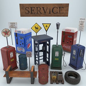 gas station elements old 3D