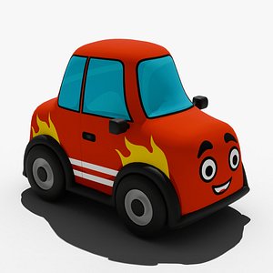 Cartoon Flame Car Stylized Rigged 3D Model
