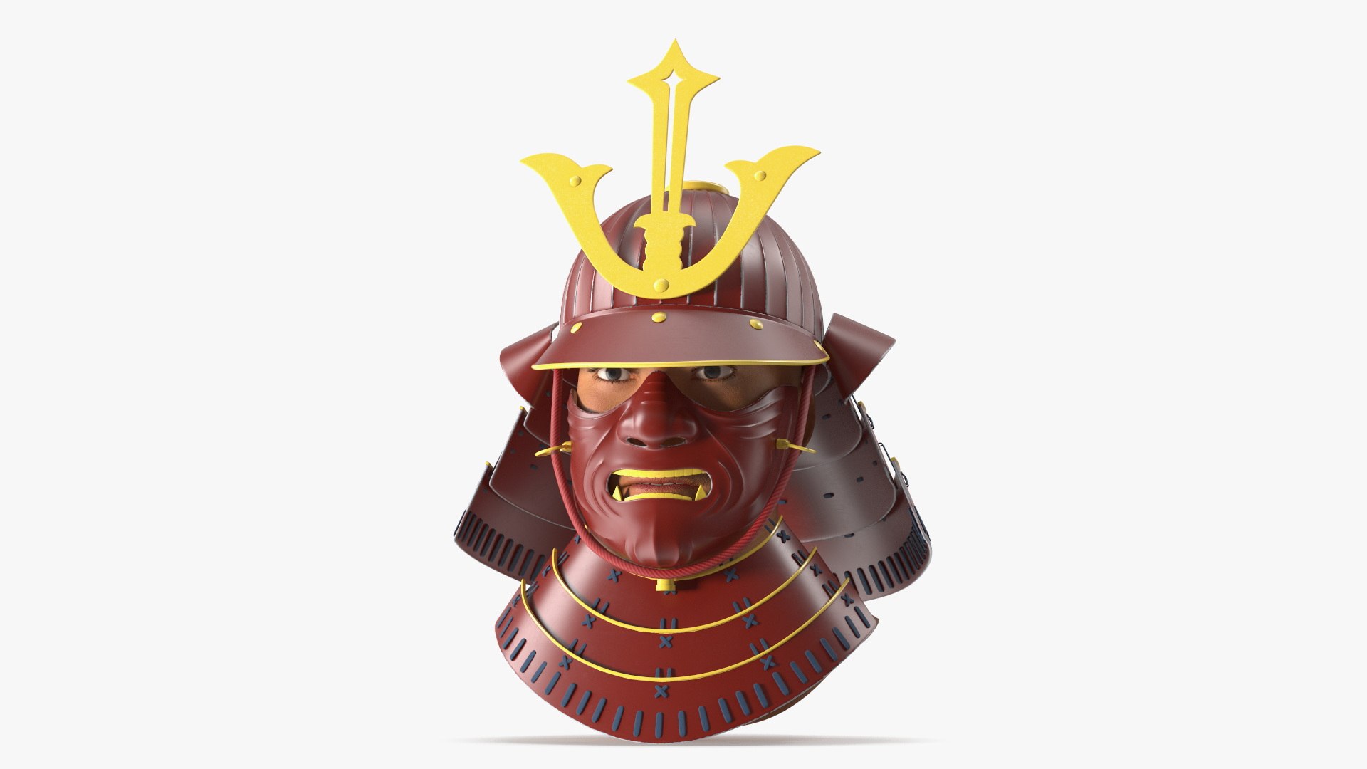 Armored Samurai Head with Kabuto and Menpo Red 3D model preview