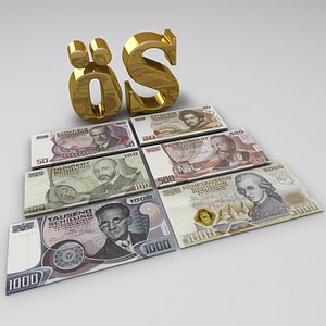 3d austrian shilling banknotes model