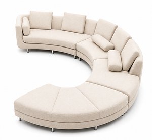 Modern Beige Curved Sectional Sofa 3D Model for Interior Use