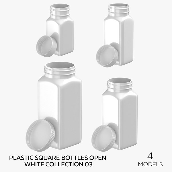 3D model Plastic Square Bottles Open White Collection 03 - 4 models