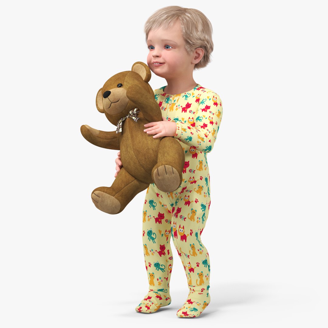 Toddler with Stuffed Teddy Bear 3D model preview