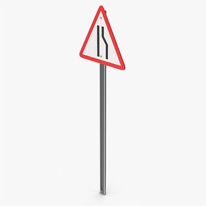 3D model Road Narrow On Right Side Sign