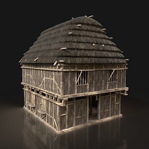 3D model ready thatched granary house buildings