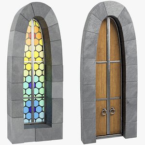 stylized old castle window door 3D model