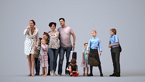 Basics0519 - A set containing 5 models of male and female adults or kids standing in casual attire i model