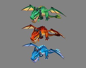 3D model Cartoon Fire Dragon - Poisonous Dragon - Ice Dragon