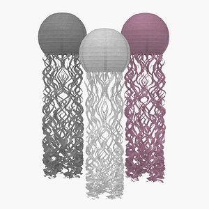 Jellyfish Paper Lanterns 3 Pack Pink White and Gray 3D