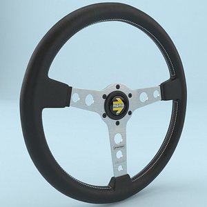 MOMO PROTOTIPO 370MM Black Leather Brushed Aluminum 3D model