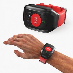 Emergency Call Wristband Worn on Hand Red