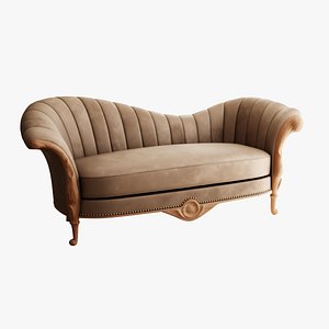 3D model Furniture Sofa Chaise Lounge Mocha Brown Velvet Mahogany Natural Wood Legs 011