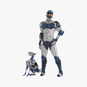Sci Fi Cop with Robotic Dog Rigged for Maya
