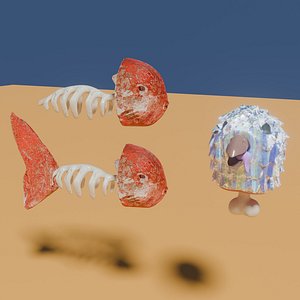 Dead fish with bones and a bird head 3D model
