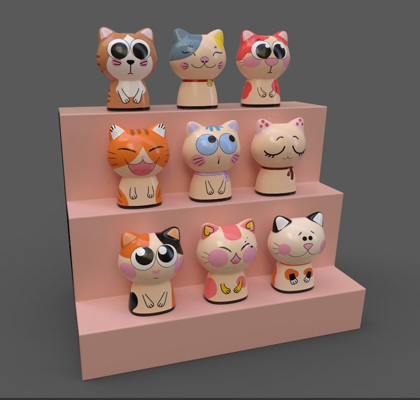 3D statuettes cute cats model